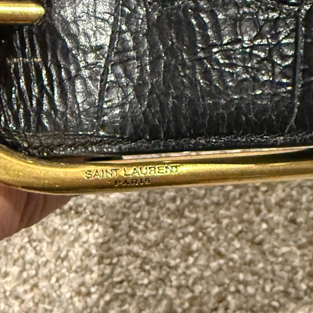 Saint Laurent Black Embossed Belt with Gold Detail - Picture 3 of 7